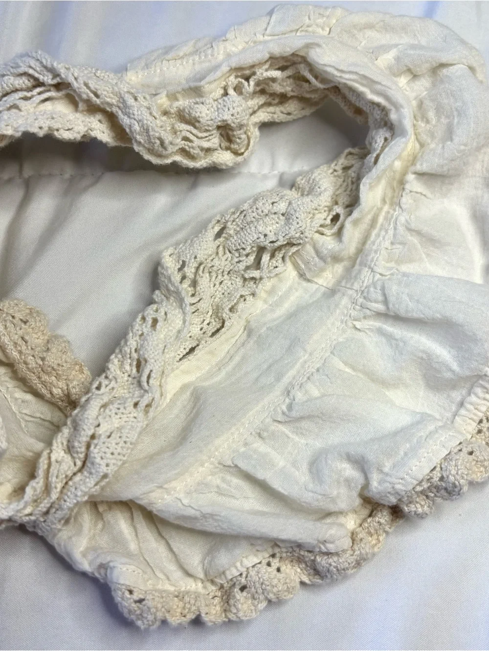 Anthropologie Cream Off-the-Shoulder Lace-Trim Knit Sweater
